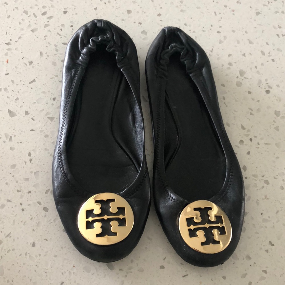 Black and Gold Tory Burch Ballet Flats